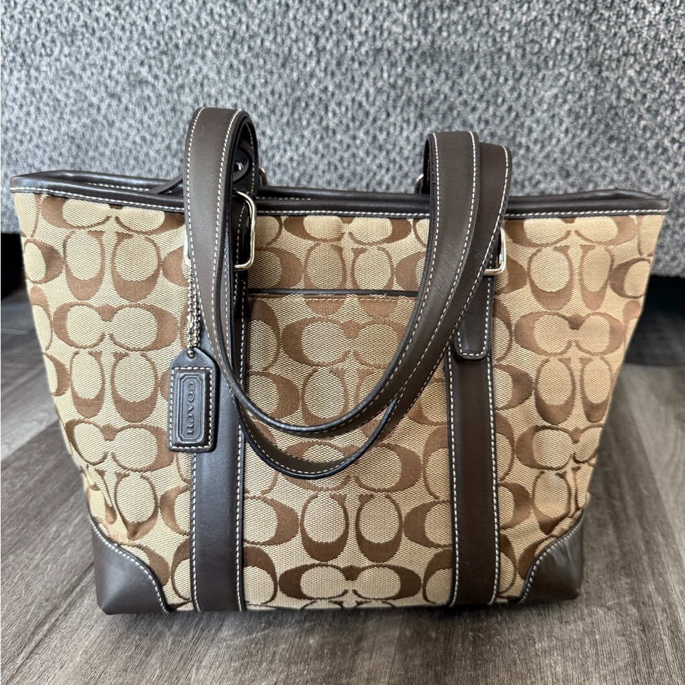 Coach Tan and Brown Signature Tote